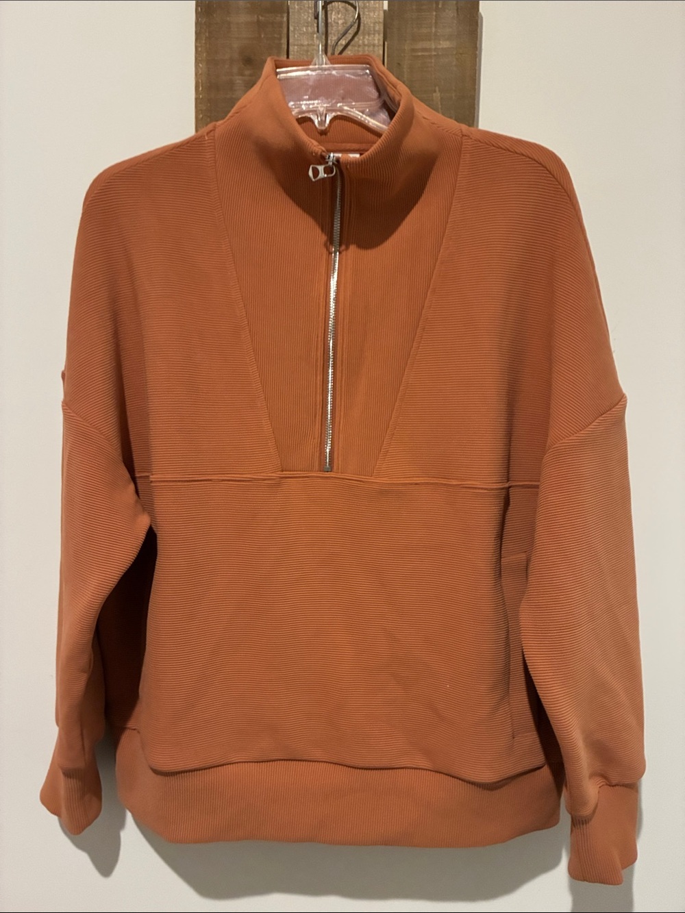 Varley Rust Zip-Front Ribbed Bomber Pullover